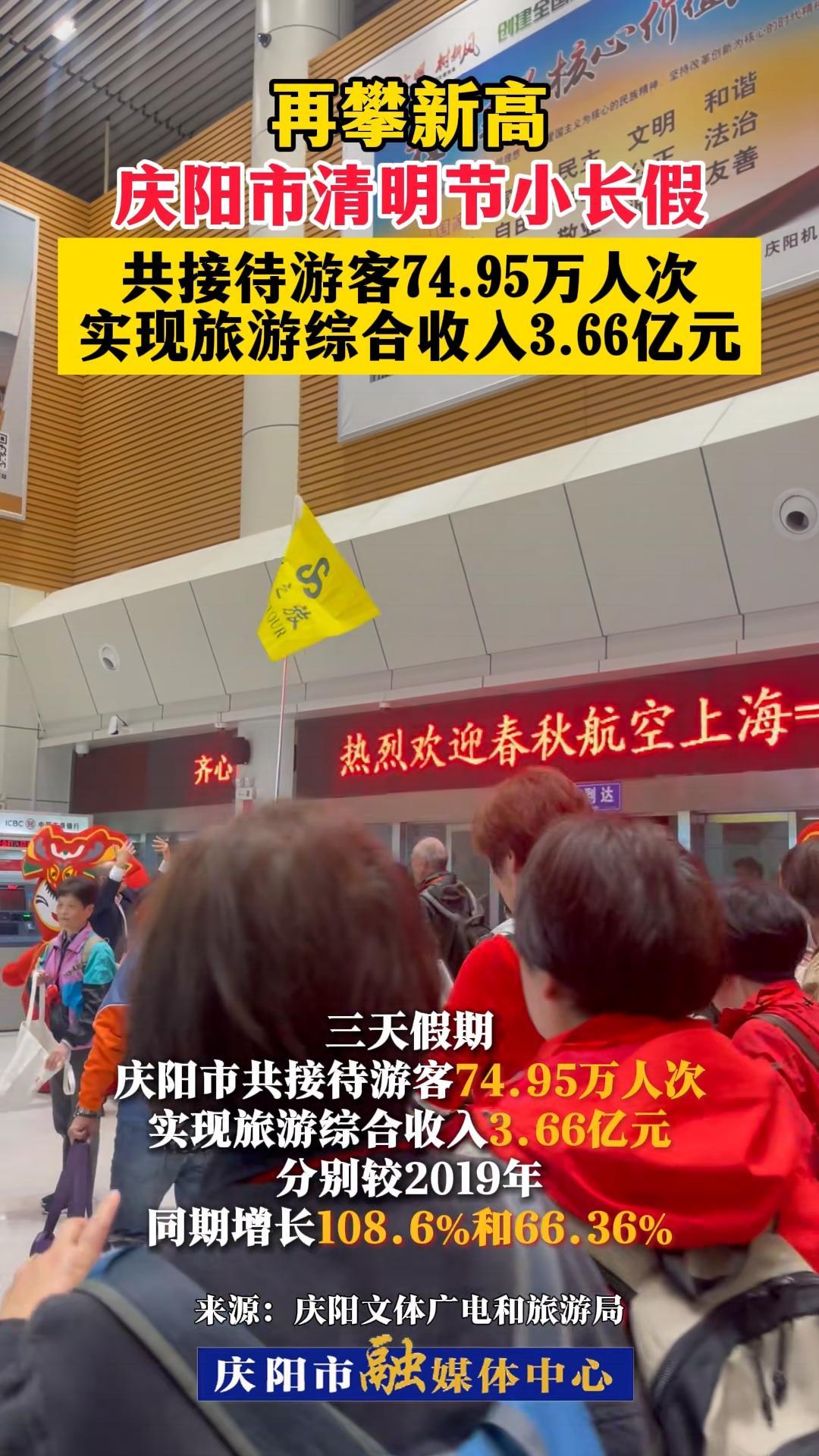 慶陽市清明節(jié)小長假共接待游客74.95萬人次，實(shí)現(xiàn)旅游綜合收入3.66億元