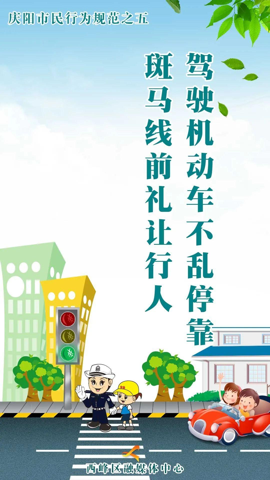 【海報(bào)】慶陽市民行為規(guī)范之五丨駕駛機(jī)動車不亂?？?斑馬線前禮讓行人