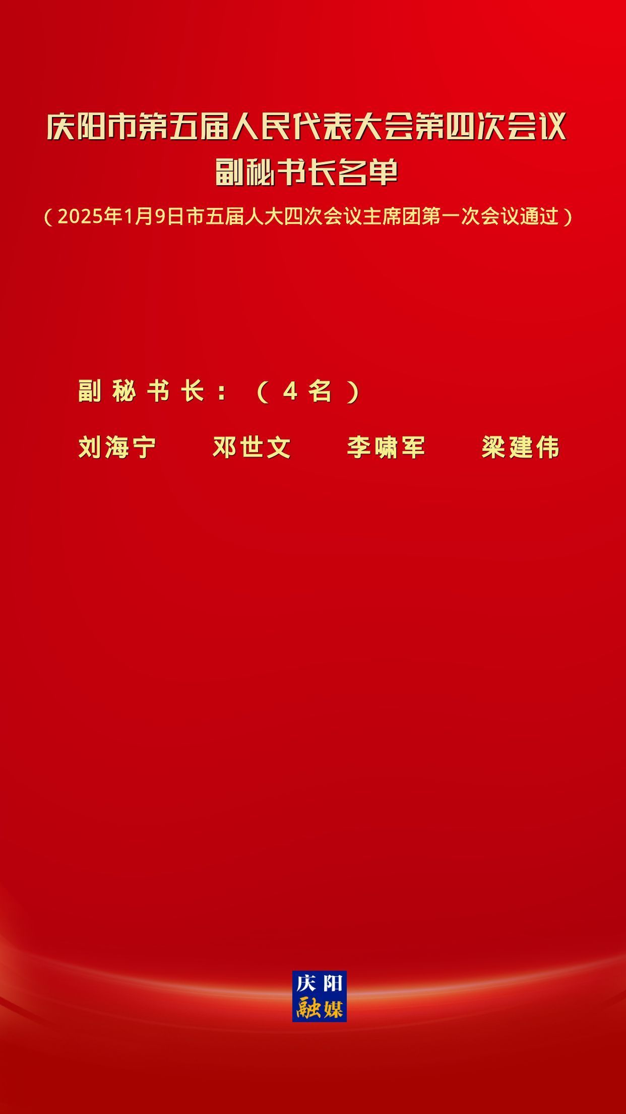 慶陽市第五屆人民代表大會(huì)第四次會(huì)議副秘書長名單